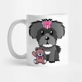 Cute schnauzer holds a teddy bear Mug